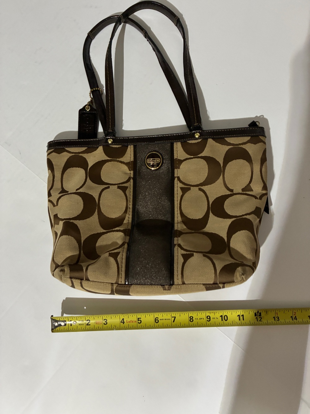 Coach Brown Signature Canvas Tote with Dark Brown Leather Trim